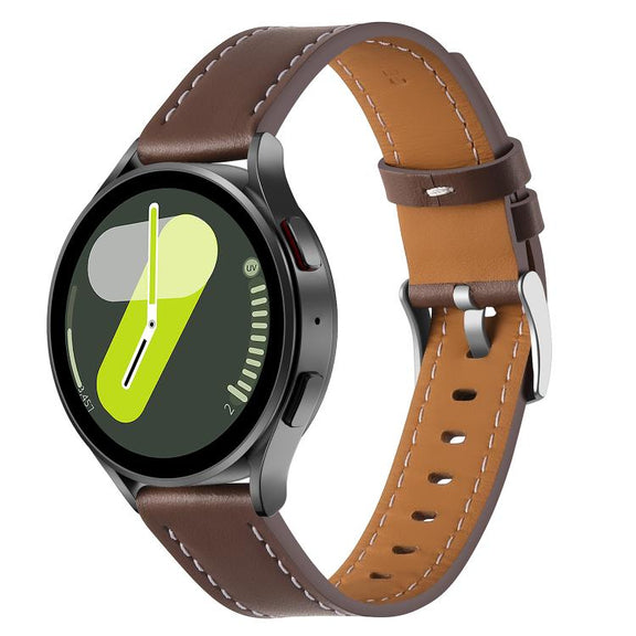 18mm Push Button Silver Steel Buckle Genuine Leather Watch Band(Brown)