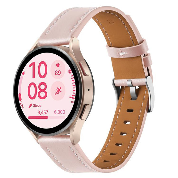 20mm Push Button Silver Steel Buckle Genuine Leather Watch Band(Light Pink)