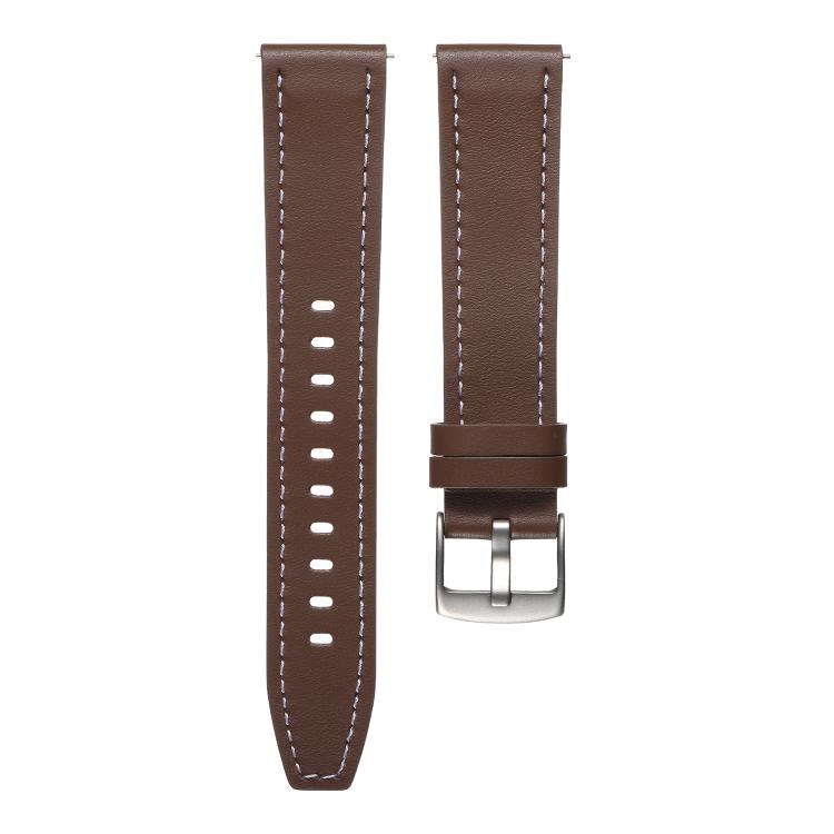 20mm Push Button Silver Steel Buckle Genuine Leather Watch Band(Brown)