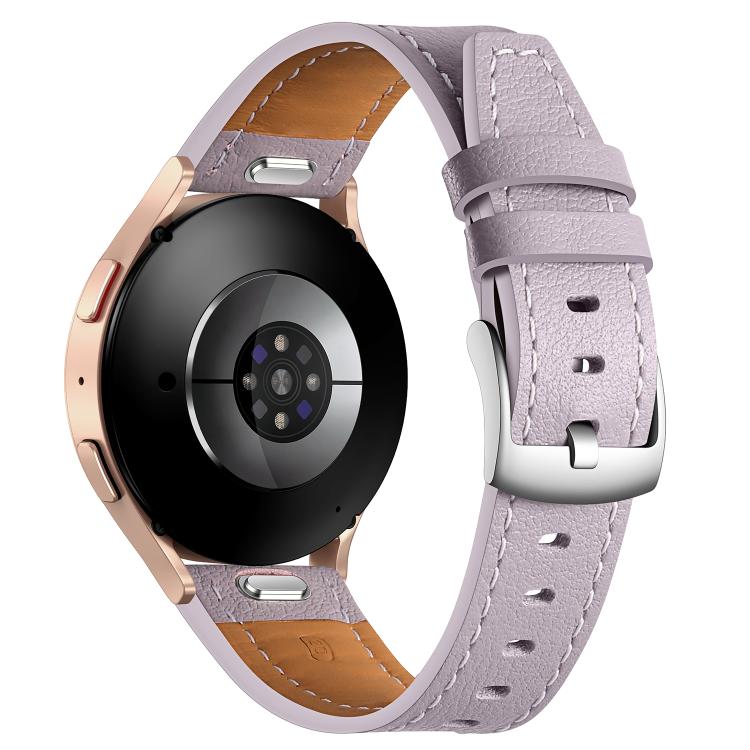 20mm Push Button Silver Steel Buckle Genuine Leather Watch Band(Purple)