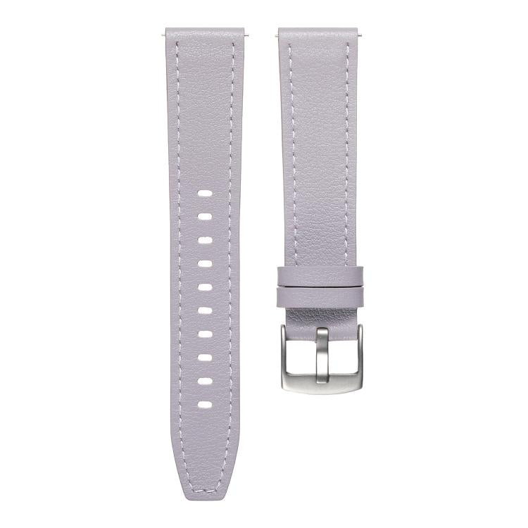 20mm Push Button Silver Steel Buckle Genuine Leather Watch Band(Purple)