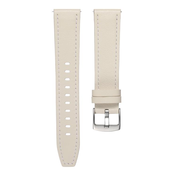 22mm Push Button Silver Steel Buckle Genuine Leather Watch Band(Beige)