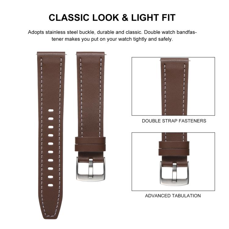 18mm Push Button Silver Steel Buckle Genuine Leather Watch Band(Yellow Brown)