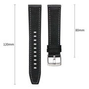 22mm Push Button Silver Steel Buckle Genuine Leather Watch Band(Brown)