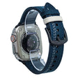 For Apple Watch 46mm / 49mm / 45mm / 44mm 7-Line Tri-Star Buckle Pull Up Leather Watch Band(Dark Blue White Thread) - Watch Bands by PMC TechLife | Online Shopping South Africa | PMC TechLife | Buy Now Pay Later Mobicred