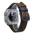 For Apple Watch 46mm / 49mm / 45mm / 44mm 7-Line Tri-Star Buckle Pull Up Leather Watch Band(Crazy Horse Dark Brown Blue Thread) - Watch Bands by PMC TechLife | Online Shopping South Africa | PMC TechLife | Buy Now Pay Later Mobicred