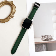 For Apple Watch 42mm / 41mm / 40mm / 38mm 7-Line Tri-Star Buckle Pull Up Leather Watch Band(Crazy Horse Green Black Thread)