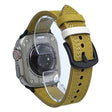 For Apple Watch 42mm / 41mm / 40mm / 38mm 7-Line Tri-Star Buckle Pull Up Leather Watch Band(Light Yellow White Thread) - Watch Bands by PMC TechLife | Online Shopping South Africa | PMC TechLife | Buy Now Pay Later Mobicred