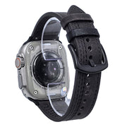 For Apple Watch 42mm / 41mm / 40mm / 38mm 7-Line Tri-Star Buckle Pull Up Leather Watch Band(Gray Black Thread)