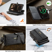 For iPhone 16e CaseMe C39 RFID Blocking Zipper Wallet Leather Phone Case with Crossbody Strap(Black)