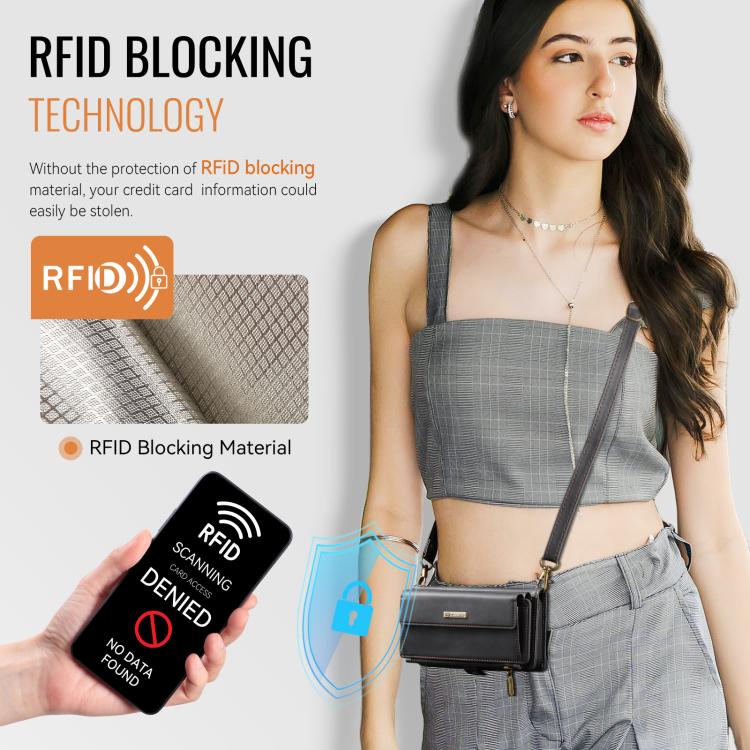 For iPhone 16e CaseMe C39 RFID Blocking Zipper Wallet Leather Phone Case with Crossbody Strap(Black)