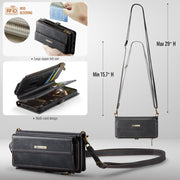 For iPhone 16e CaseMe C39 RFID Blocking Zipper Wallet Leather Phone Case with Crossbody Strap(Black)