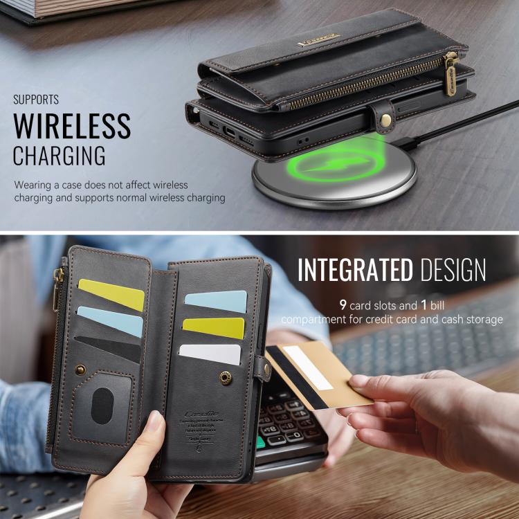 For iPhone 16e CaseMe C39 RFID Blocking Zipper Wallet Leather Phone Case with Crossbody Strap(Black)