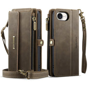 For iPhone 16e CaseMe C39 RFID Blocking Zipper Wallet Leather Phone Case with Crossbody Strap(Coffee)