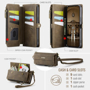 For iPhone 16e CaseMe C39 RFID Blocking Zipper Wallet Leather Phone Case with Crossbody Strap(Coffee)