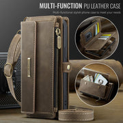 For iPhone 16e CaseMe C39 RFID Blocking Zipper Wallet Leather Phone Case with Crossbody Strap(Coffee)