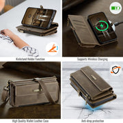 For iPhone 16e CaseMe C39 RFID Blocking Zipper Wallet Leather Phone Case with Crossbody Strap(Coffee)