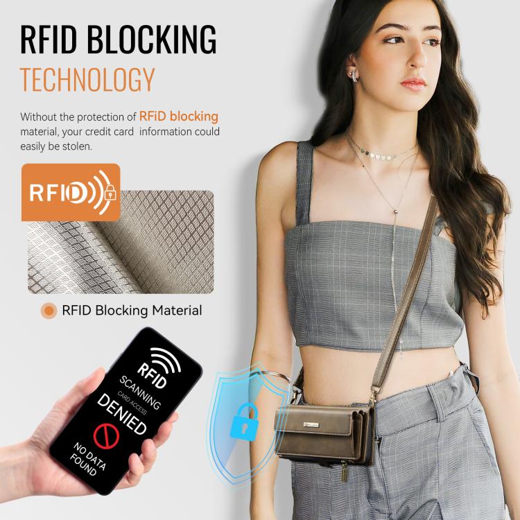 For iPhone 16e CaseMe C39 RFID Blocking Zipper Wallet Leather Phone Case with Crossbody Strap(Coffee)