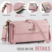For iPhone 16e CaseMe C39 RFID Blocking Zipper Wallet Leather Phone Case with Crossbody Strap(Pink)