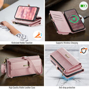 For iPhone 16e CaseMe C39 RFID Blocking Zipper Wallet Leather Phone Case with Crossbody Strap(Pink)