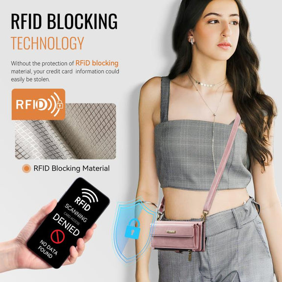 For iPhone 16e CaseMe C39 RFID Blocking Zipper Wallet Leather Phone Case with Crossbody Strap(Pink)
