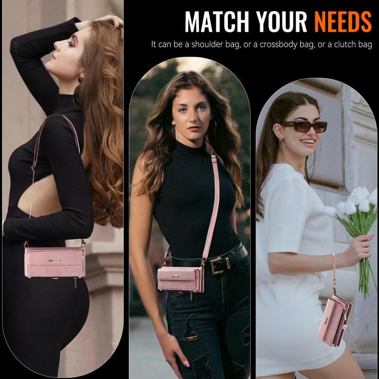 For iPhone 16e CaseMe C39 RFID Blocking Zipper Wallet Leather Phone Case with Crossbody Strap(Pink)