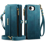 For iPhone 16e CaseMe C39 RFID Blocking Zipper Wallet Leather Phone Case with Crossbody Strap(Green)
