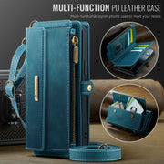For iPhone 16e CaseMe C39 RFID Blocking Zipper Wallet Leather Phone Case with Crossbody Strap(Green)