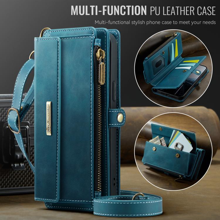 For iPhone 16e CaseMe C39 RFID Blocking Zipper Wallet Leather Phone Case with Crossbody Strap(Green)