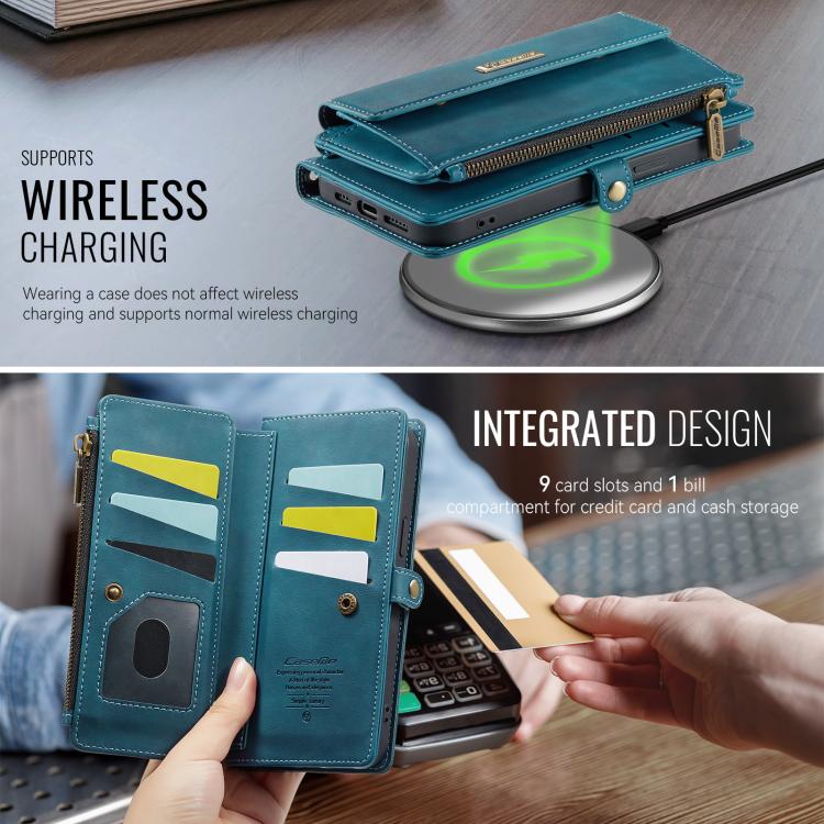 For iPhone 16e CaseMe C39 RFID Blocking Zipper Wallet Leather Phone Case with Crossbody Strap(Green)
