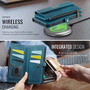 For iPhone 16e CaseMe C39 RFID Blocking Zipper Wallet Leather Phone Case with Crossbody Strap(Green)