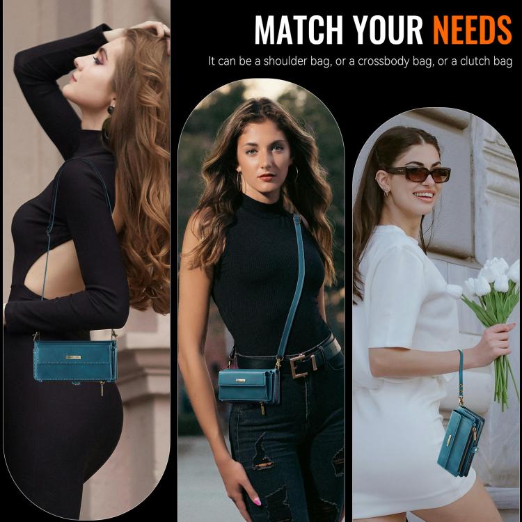 For iPhone 16e CaseMe C39 RFID Blocking Zipper Wallet Leather Phone Case with Crossbody Strap(Green)