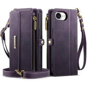 For iPhone 16e CaseMe C39 RFID Blocking Zipper Wallet Leather Phone Case with Crossbody Strap(Purple)