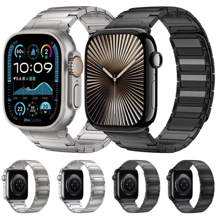 For Apple Watch 46mm / 49mm / 45mm / 44mm I-Beam Magnetic Stainless Steel Strap(Black)