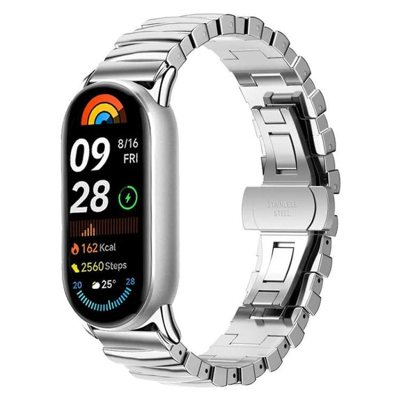 For Xiaomi Smart Band 9 / 8 Irregular Butterfly Buckle Metal Stainless Steel Watch Band(Silver)