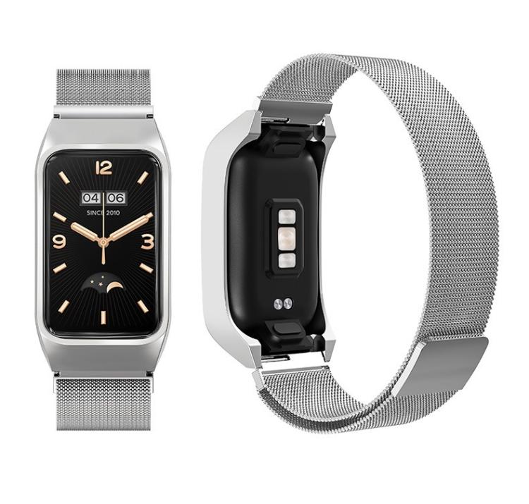For Xiaomi Mi Band 7 Pro Stainless Steel Frame Integrated Milanese Magnetic Metal Watch Band(Silver)