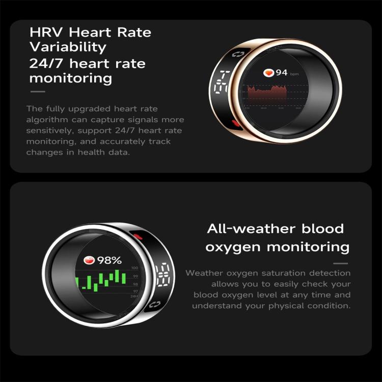 SY01 SIZE 8 Smart Ring, Support Heart Rate / Blood Oxygen / Sleep Monitoring / Multiple Sport Modes(Black)