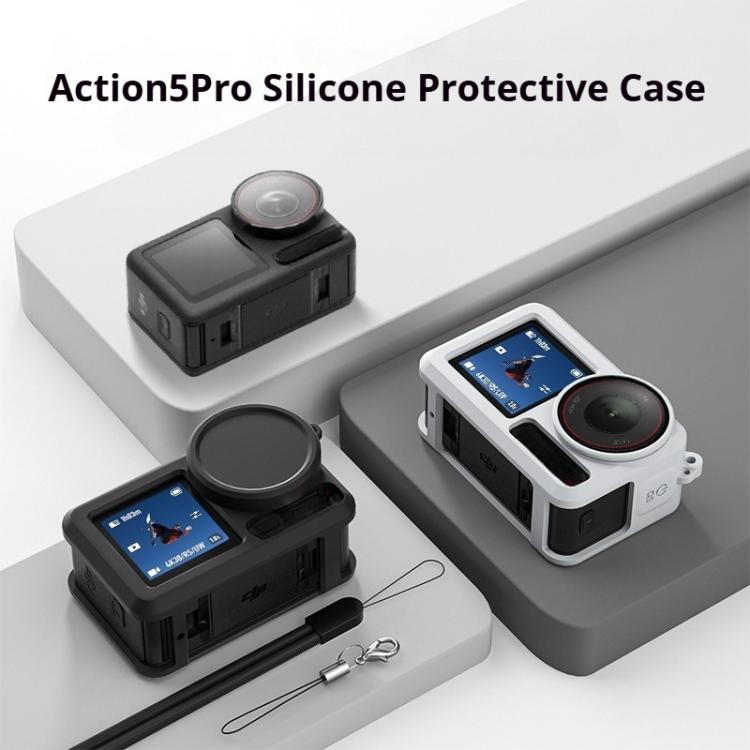 For DJI Action 5 Pro / 4 / 3 Soft Silicone Shockproof Protective Case Cover with Lens Cap(Gray White)