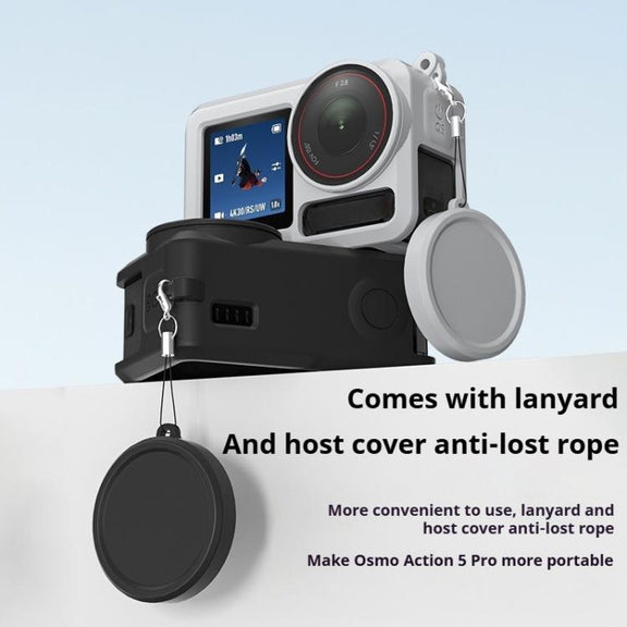 For DJI Action 5 Pro / 4 / 3 Soft Silicone Shockproof Protective Case Cover with Lens Cap(Gray White)