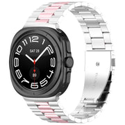 For Samsung Galaxy Watch8 / Watch8 Classic Three Beads Stainless Steel Watch Band with Removal Tool(Silver Pink)