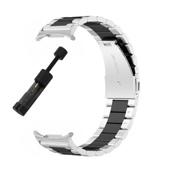 For Samsung Galaxy Watch 8 40 / 44mm Three Beads Stainless Steel Watch Band with Removal Tool(Silver Black)