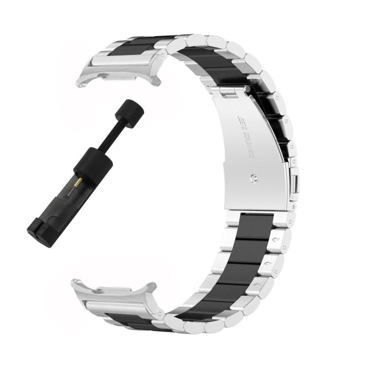 For Samsung Galaxy Watch 8 40 / 44mm Three Beads Stainless Steel Watch Band with Removal Tool(Silver Black)