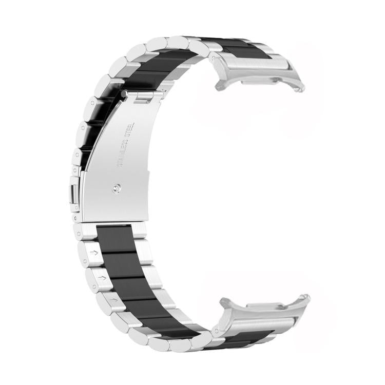 For Samsung Galaxy Watch 8 40 / 44mm Three Beads Stainless Steel Watch Band with Removal Tool(Silver Black)
