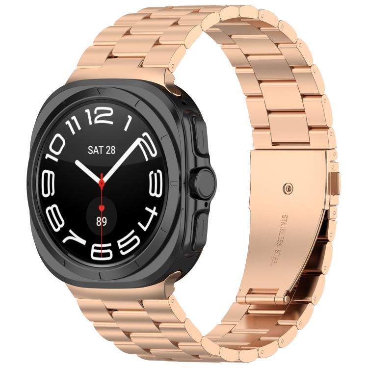 For Samsung Galaxy Watch 8 40 / 44mm Three Beads Stainless Steel Watch Band with Removal Tool(Rose Gold)