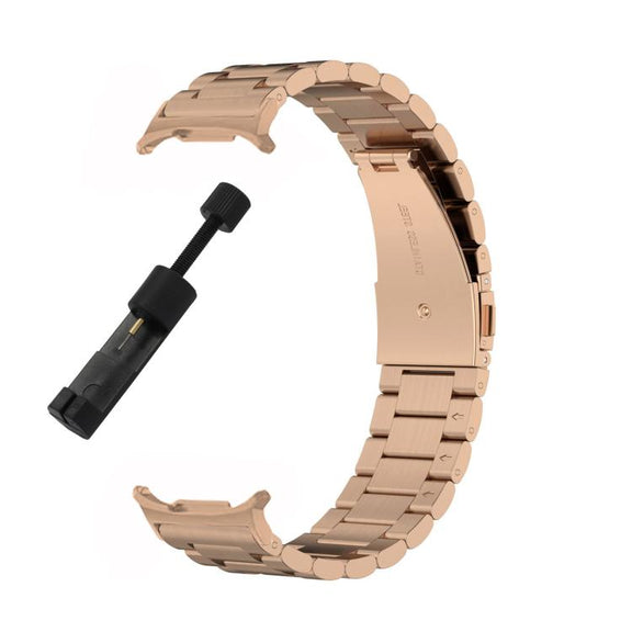 For Samsung Galaxy Watch 8 40 / 44mm Three Beads Stainless Steel Watch Band with Removal Tool(Rose Gold)