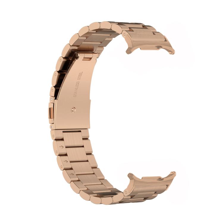 For Samsung Galaxy Watch 8 40 / 44mm Three Beads Stainless Steel Watch Band with Removal Tool(Rose Gold)
