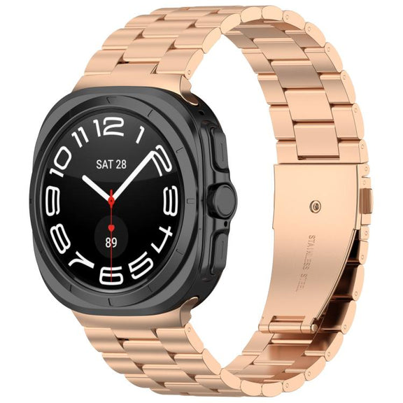 For Samsung Galaxy Watch 8 40 / 44mm Three Beads Stainless Steel Watch Band with Removal Tool(Rose Gold)