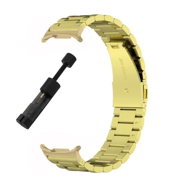 For Samsung Galaxy Watch 8 40 / 44mm Three Beads Stainless Steel Watch Band with Removal Tool(Gold)