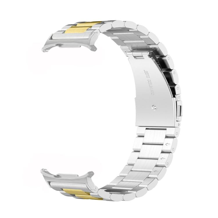 For Samsung Galaxy Watch 8 40 / 44mm Three Beads Stainless Steel Watch Band with Removal Tool(Silver Gold)