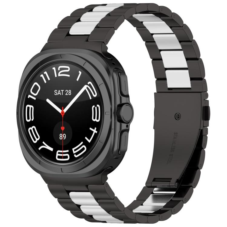 For Samsung Galaxy Watch 8 40 / 44mm Three Beads Stainless Steel Watch Band with Removal Tool(Black Silver)